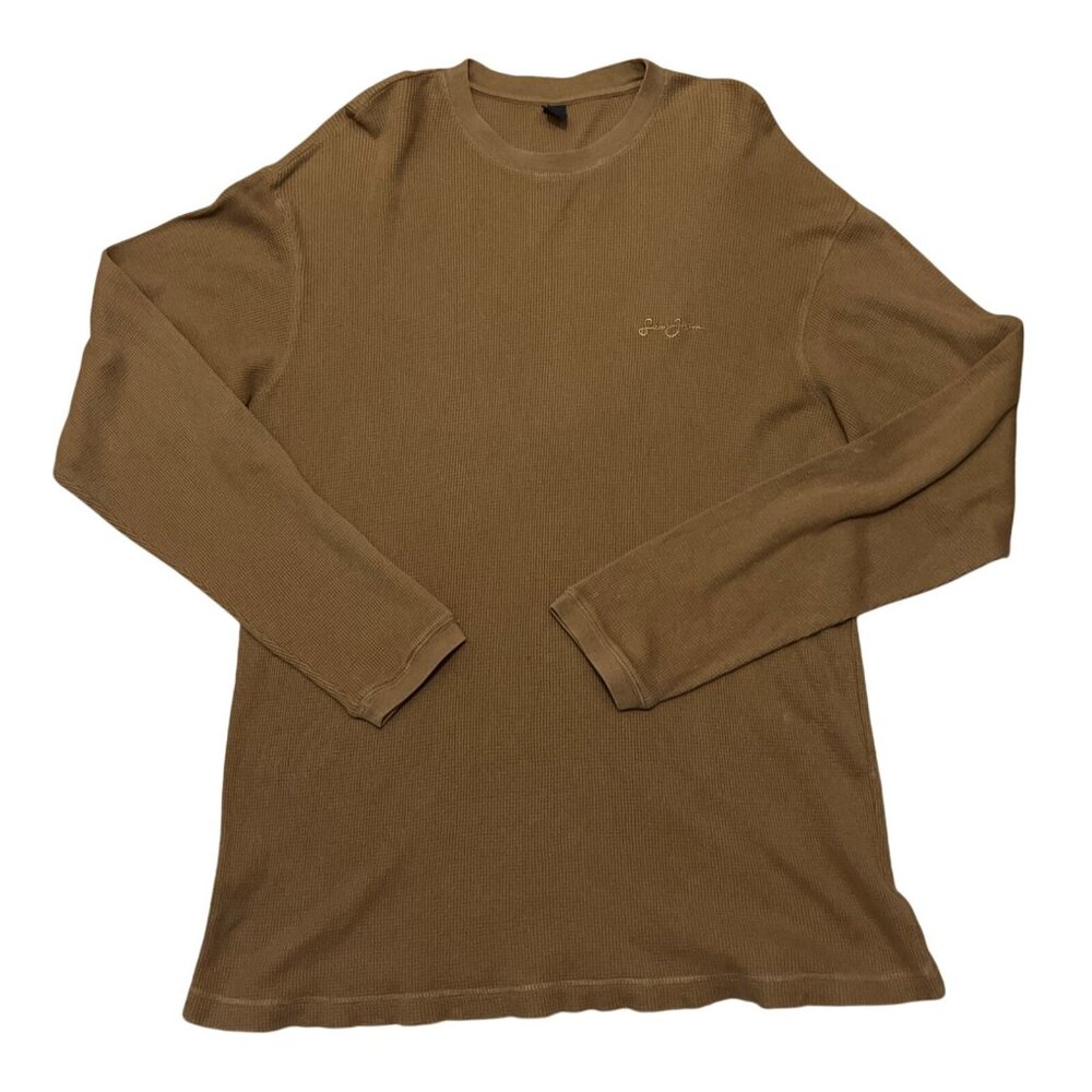 Sean John Mens XL Brown Waffle Knit Long Sleeve Shirt 100% Cotton Made In India